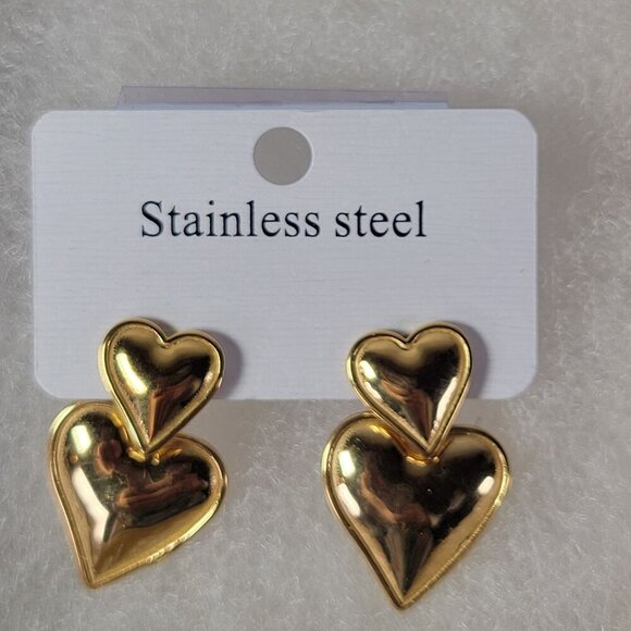 Revolve Peter+June Gold-Tone Double Heart Dangle Earrings - Picture 4 of 4